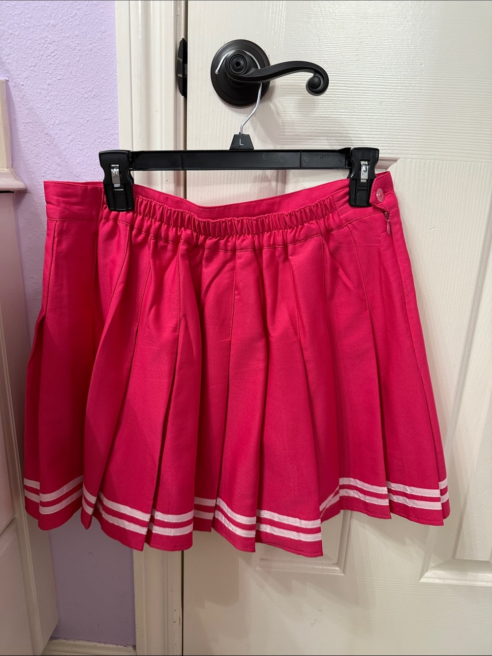 Amazon Hot Pink Pleated Mini Skirt with White Double Stripes